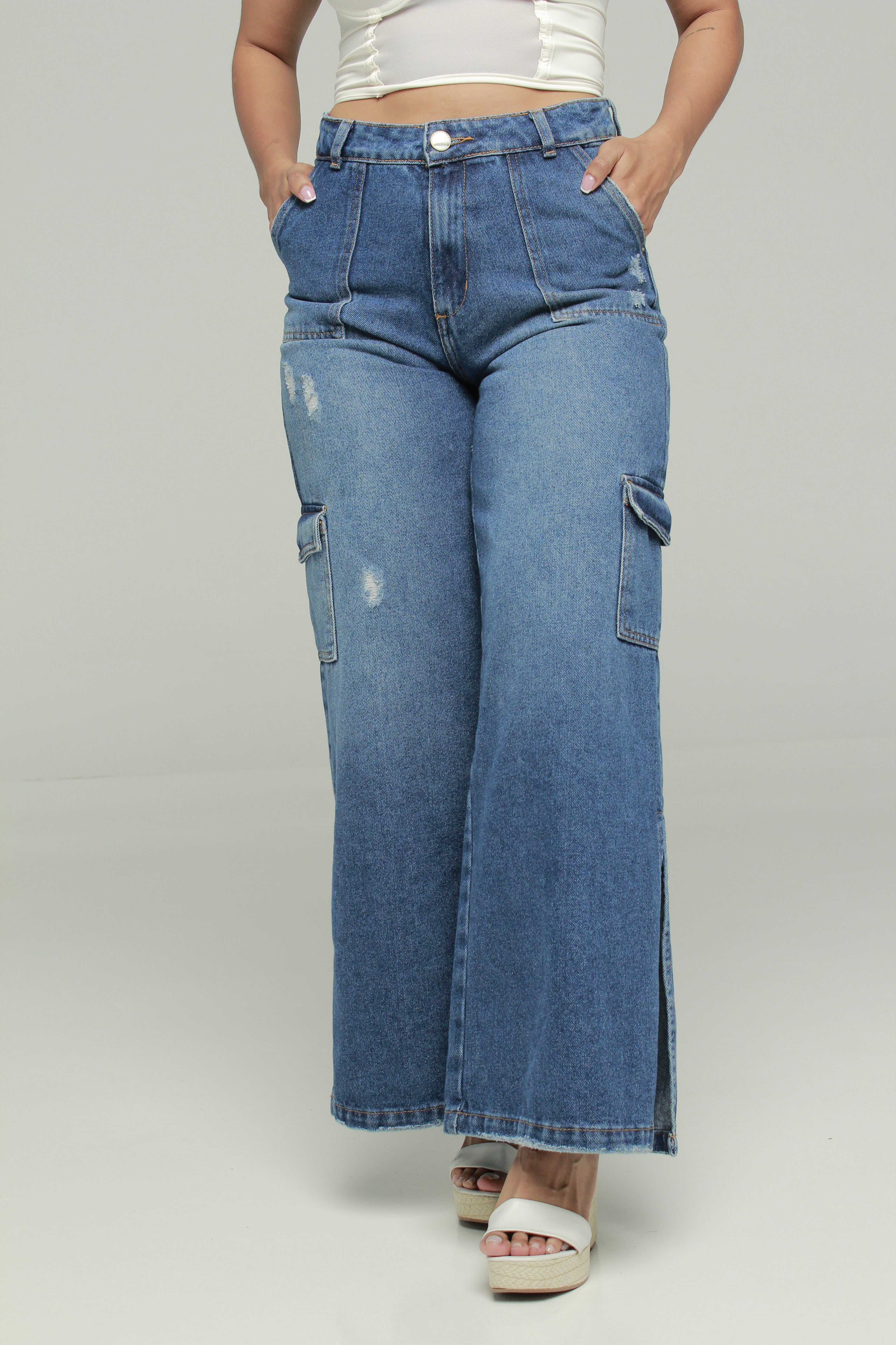 JEAN RIGIDO CARGO WIDE LEG TIRO ALTO