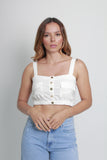 CROP TOP TIRAS BOTONES BLANCA